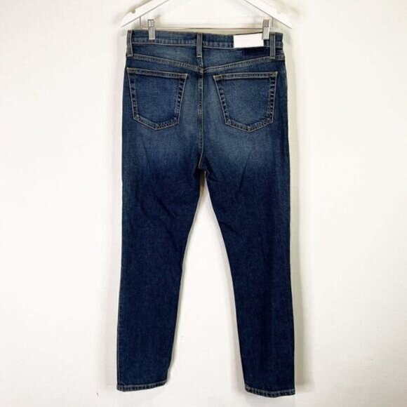 Re Done Originals High Rise Ankle Crop Button Fly Jeans in Midnight Blue - Picture 2 of 7